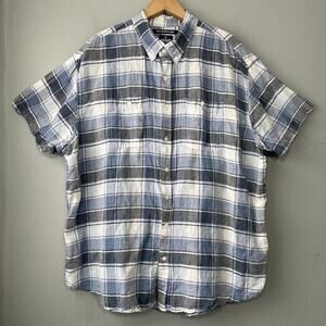 Old Navy Button Up Shirt Men Size XXL Slim Fit Plaid Linen Coastal Preppy Casual